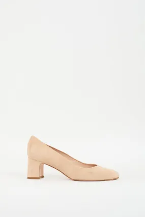 Beige Suede Block Heeled Pump