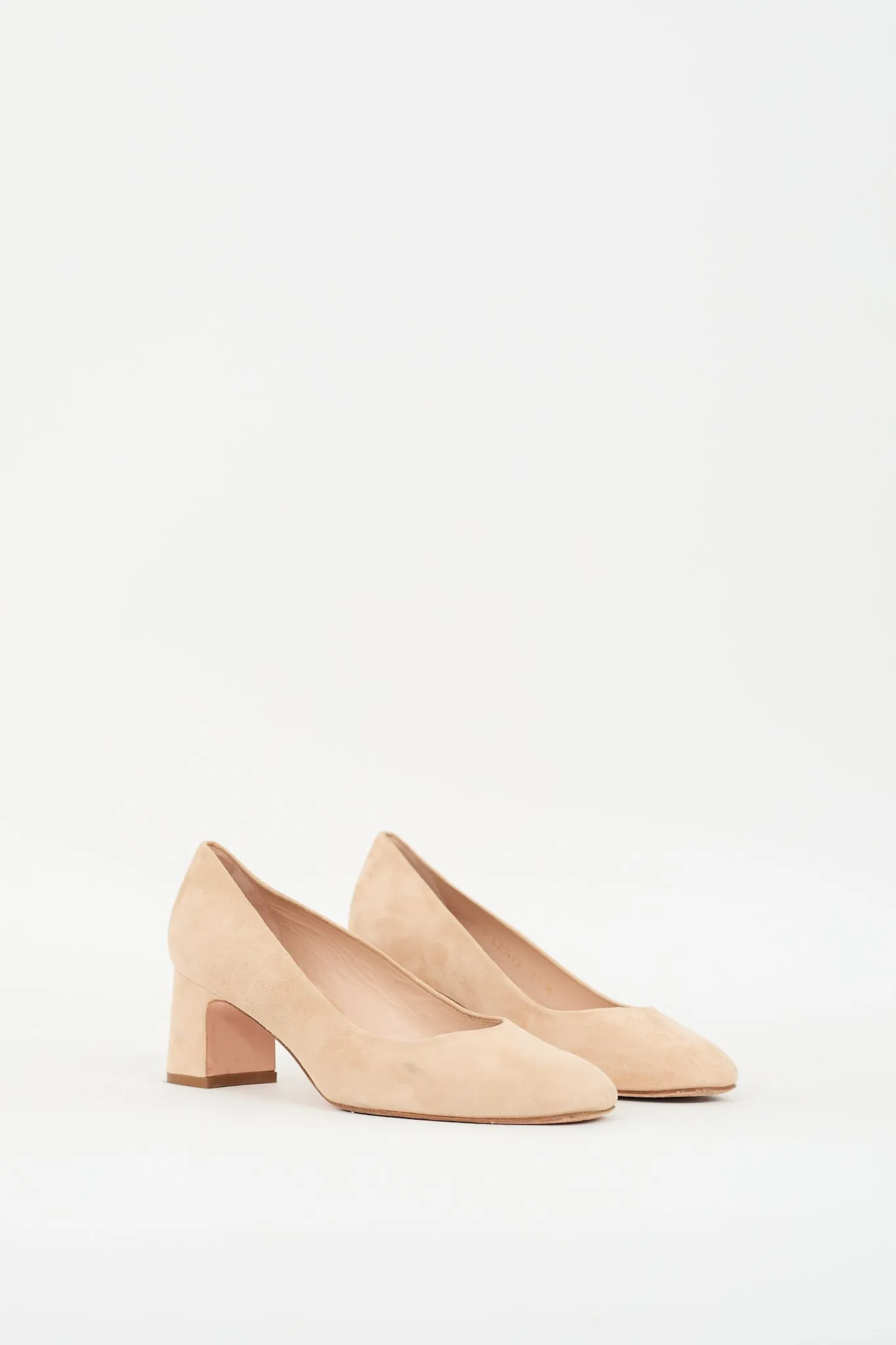 Beige Suede Block Heeled Pump