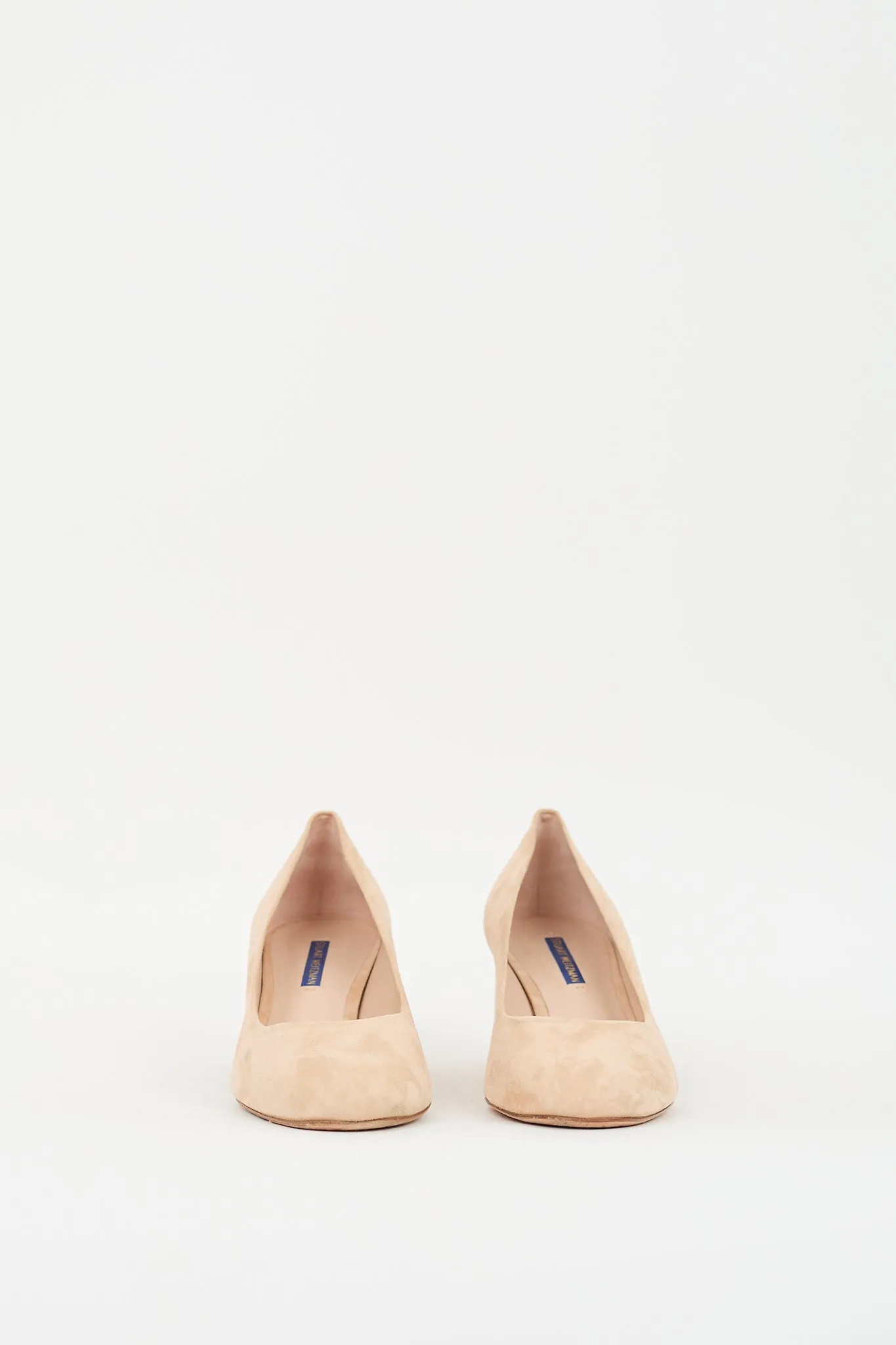 Beige Suede Block Heeled Pump