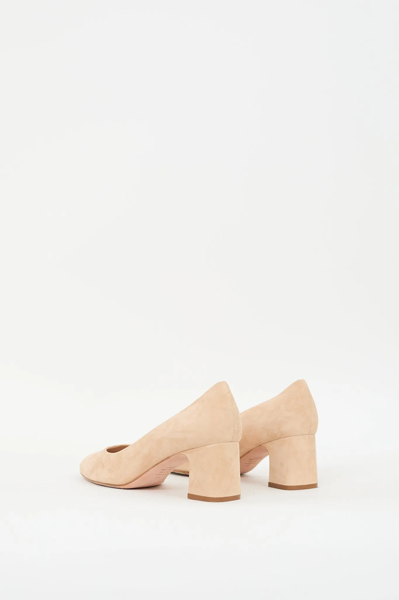 Beige Suede Block Heeled Pump