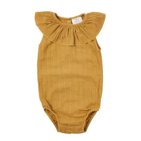 Bella Woven Frill Romper Mustard