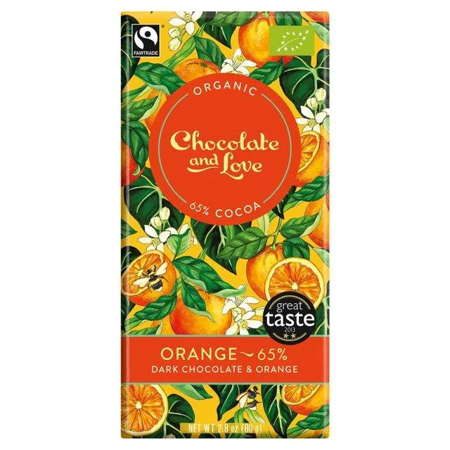 Chocolate and Love Orange 65% Organic Dark Chocolate & Orange 80g