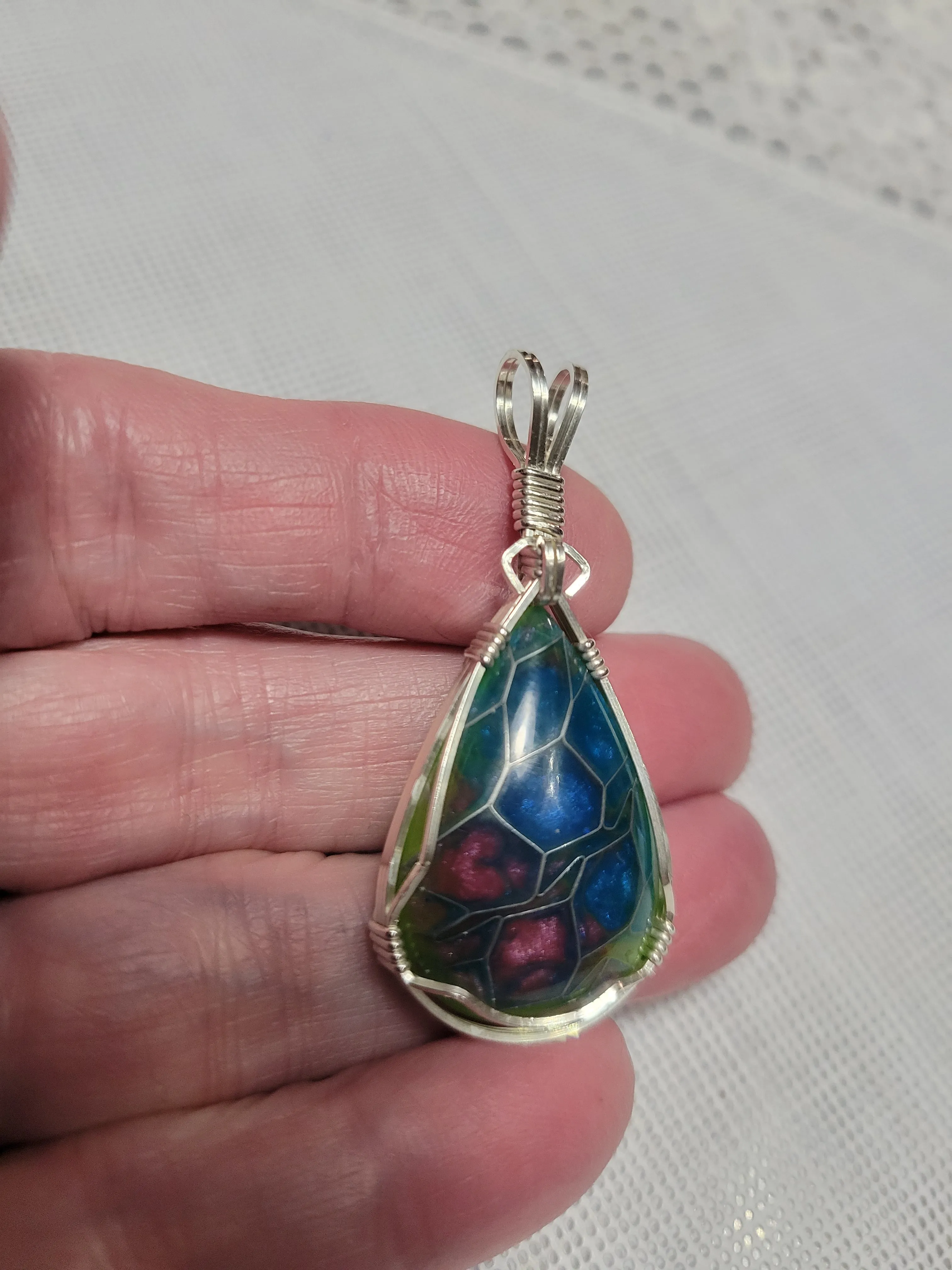 Custom Wire Wrapped Alumalite Recycled Aircraft Material Necklace/Pendant Sterling Silver