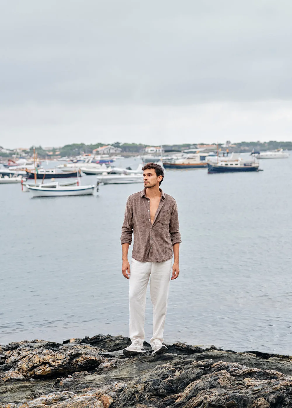 Grey Jacquard Towelling Camp Shirt