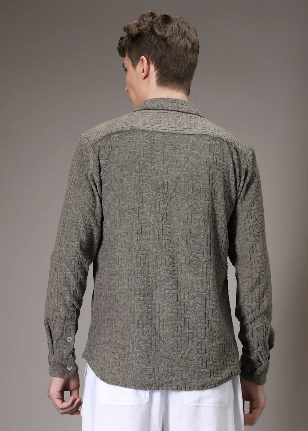 Grey Jacquard Towelling Camp Shirt