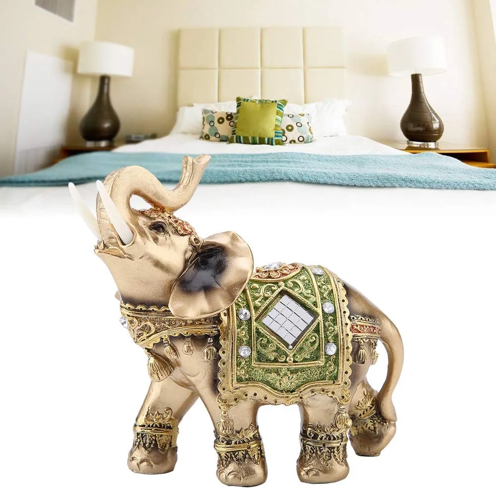 Hilitand Elephant Statue,Lucky Feng Shui Green Elephant Statue Sculpture Wealth Figurine Gift,for Home, Office, Hotel or CafeL