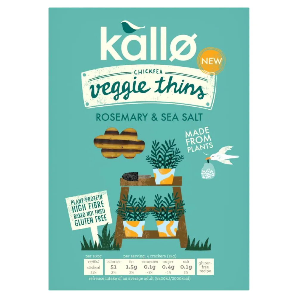 Kallo Chickpea Veggie Thins Rosemary & Sea Salt 100g