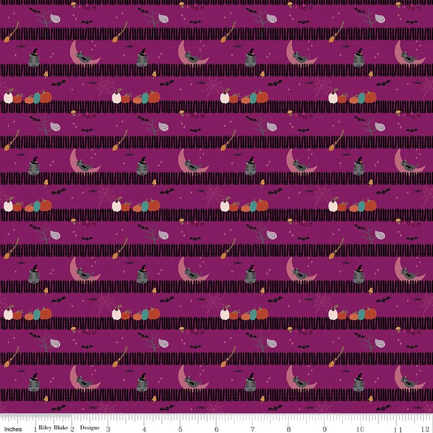 Little Witch Sitting on a Gate Magenta Yardage by Jennifer Long | Riley Blake Designs