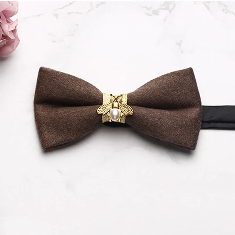 Men's Golden Bee Textured Wool Bow Tie