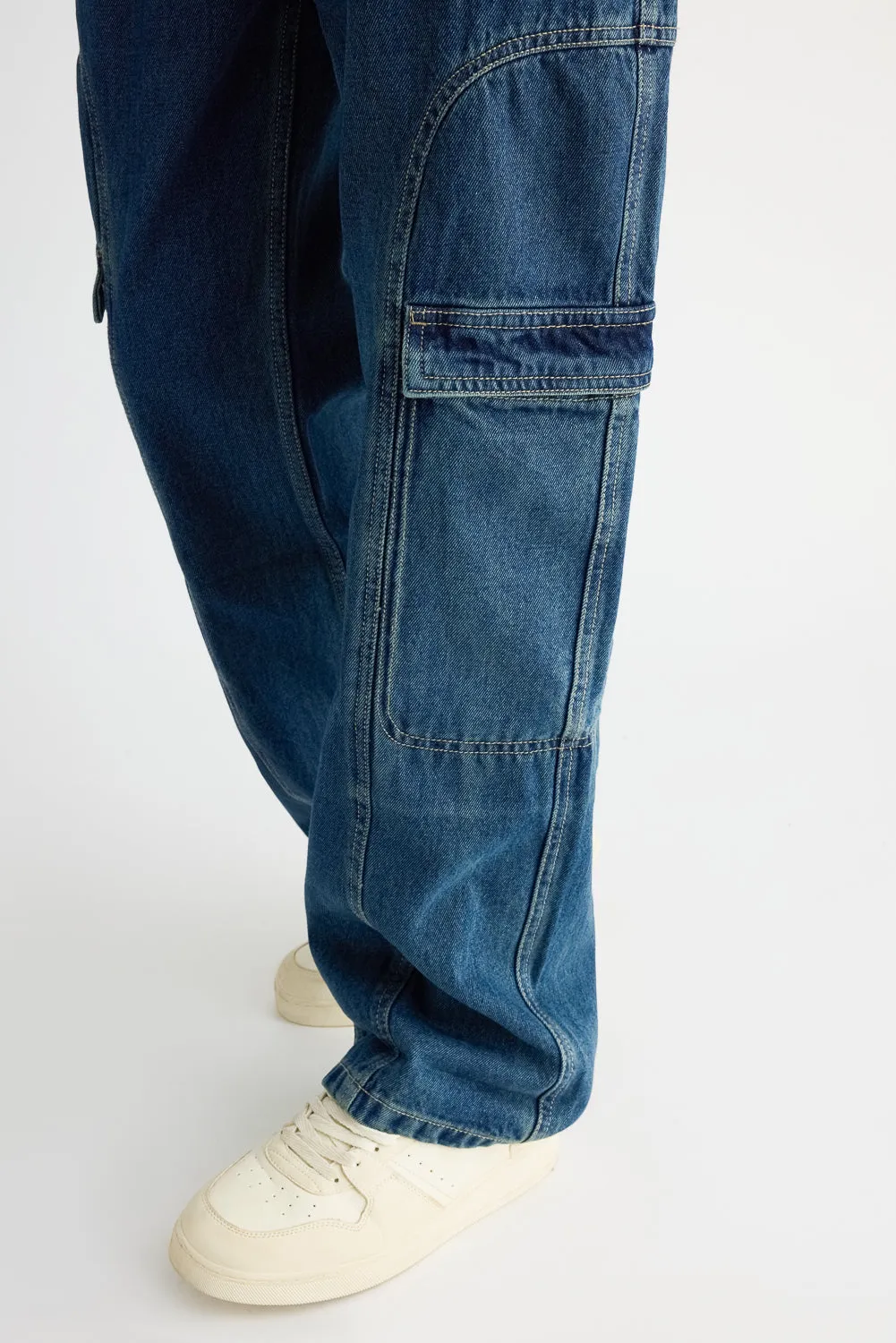 Men's Side Seam Indigo Cargo Jeans