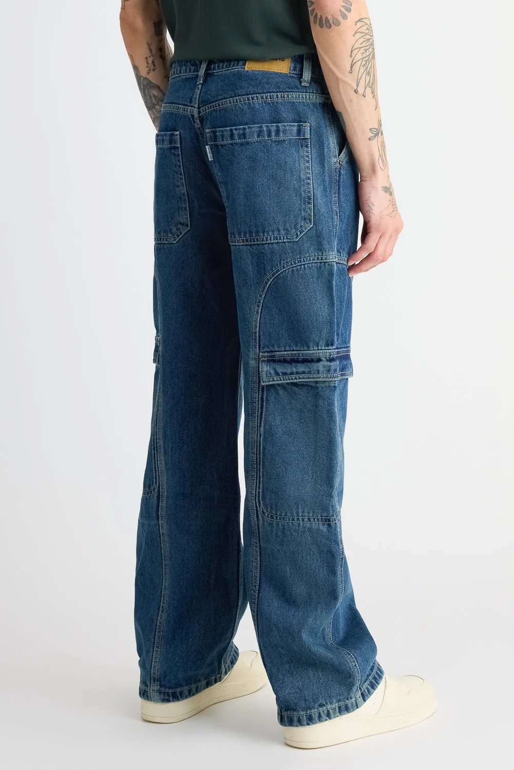 Men's Side Seam Indigo Cargo Jeans
