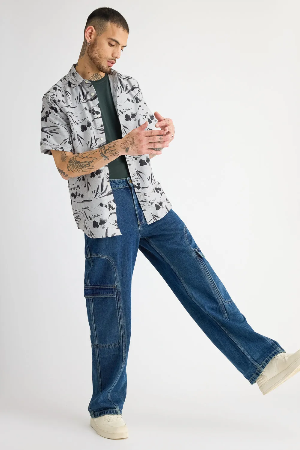 Men's Side Seam Indigo Cargo Jeans