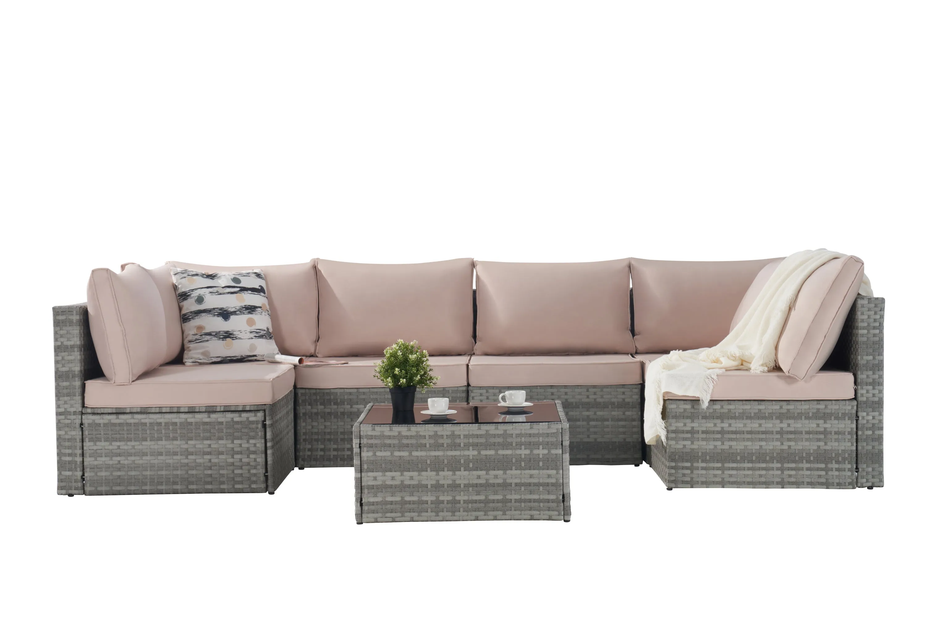 Outdoor Rattan 7 Pieces Furniture Sofa And Table Set