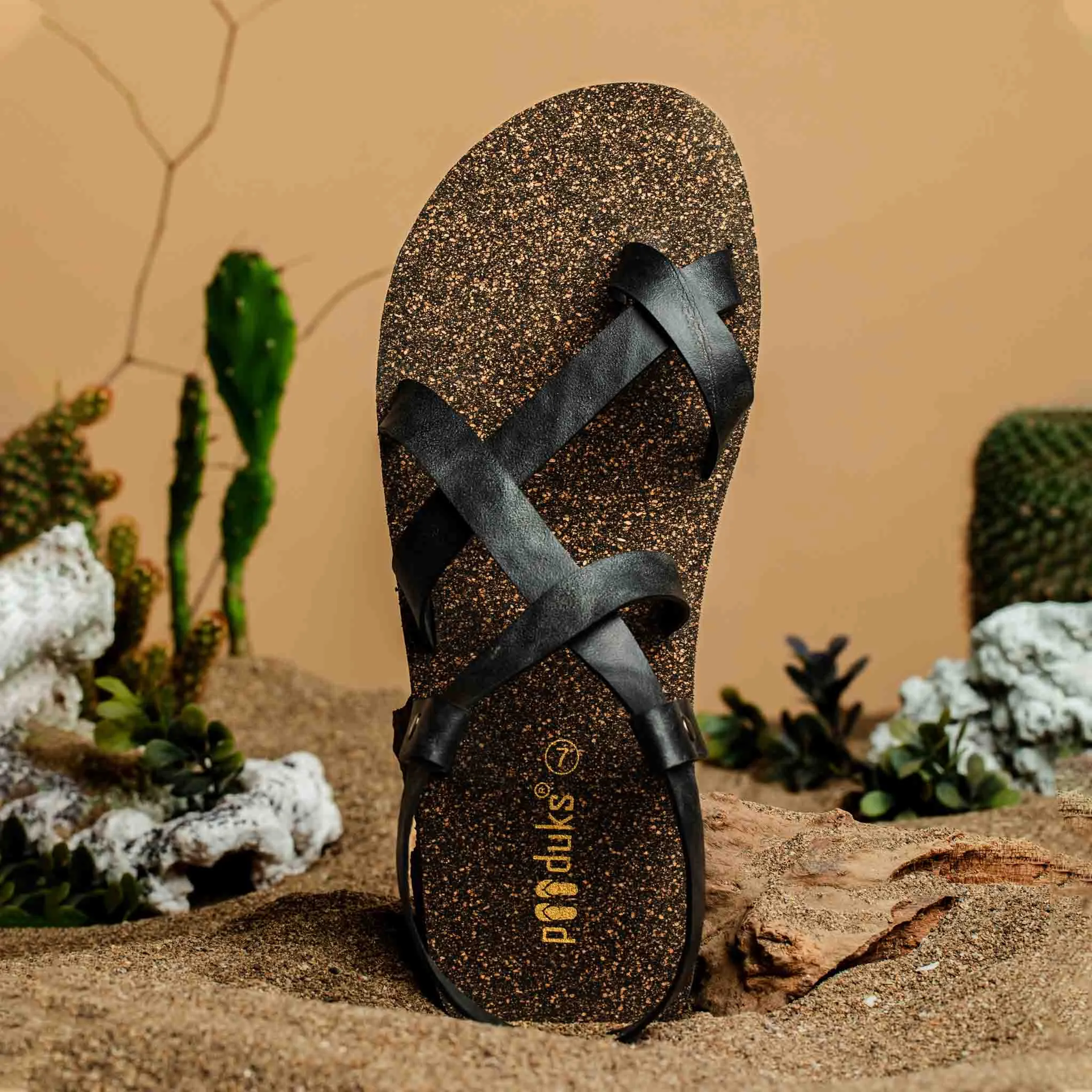 Paaduks Tro Slingback Cork Sandals for Men (Black)