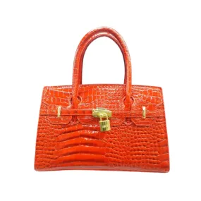 Red Embossed Satchel Bag