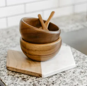 Set of 4- Acacia Wood 6" Cereal Bowl & Spoon- Fair Trade and Sustainably Harvested