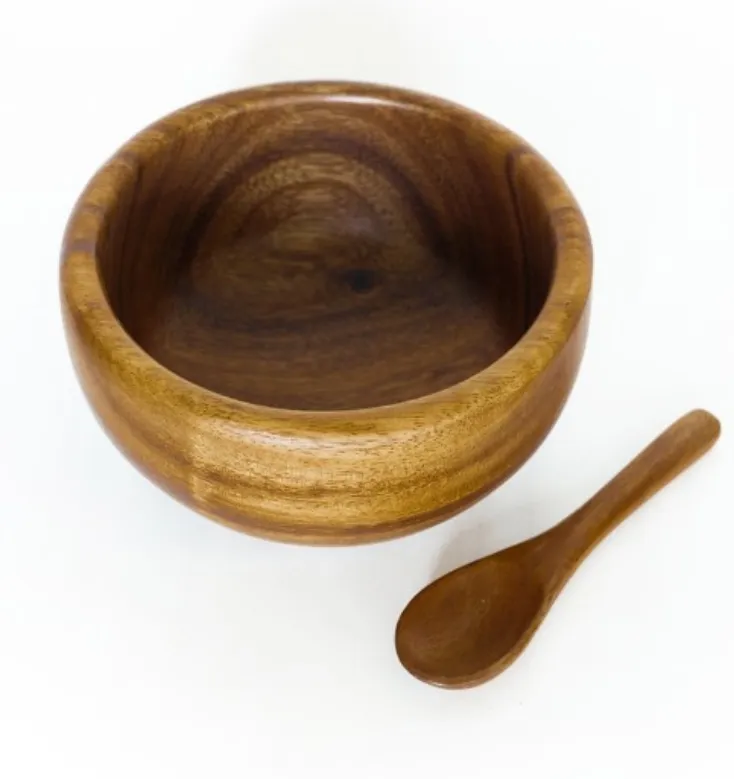 Set of 4- Acacia Wood 6" Cereal Bowl & Spoon- Fair Trade and Sustainably Harvested