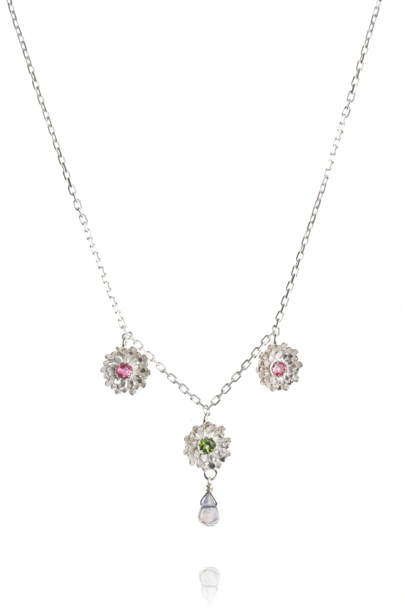 Sterling Silver or Gold Three Flower Necklace