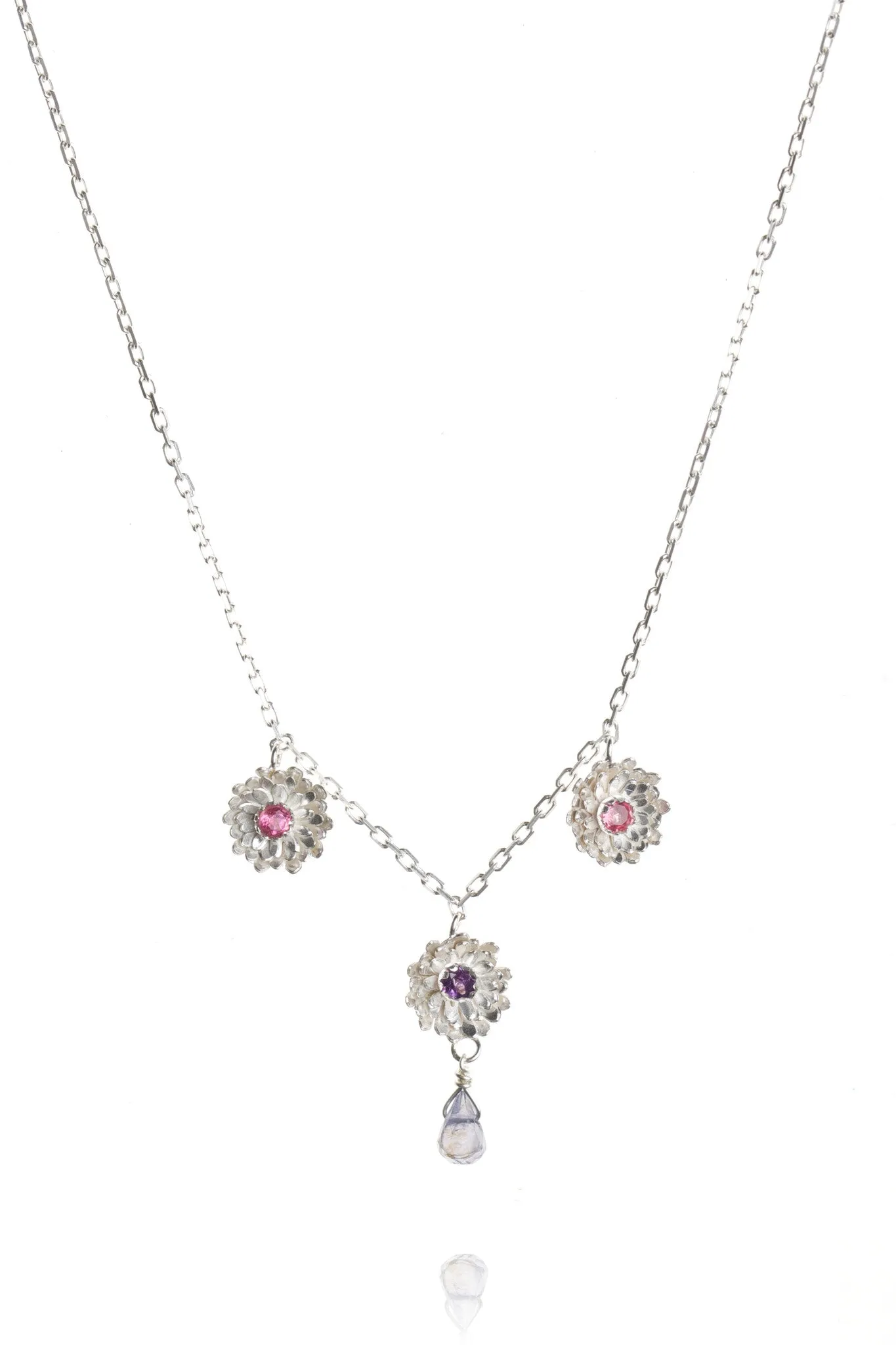Sterling Silver or Gold Three Flower Necklace
