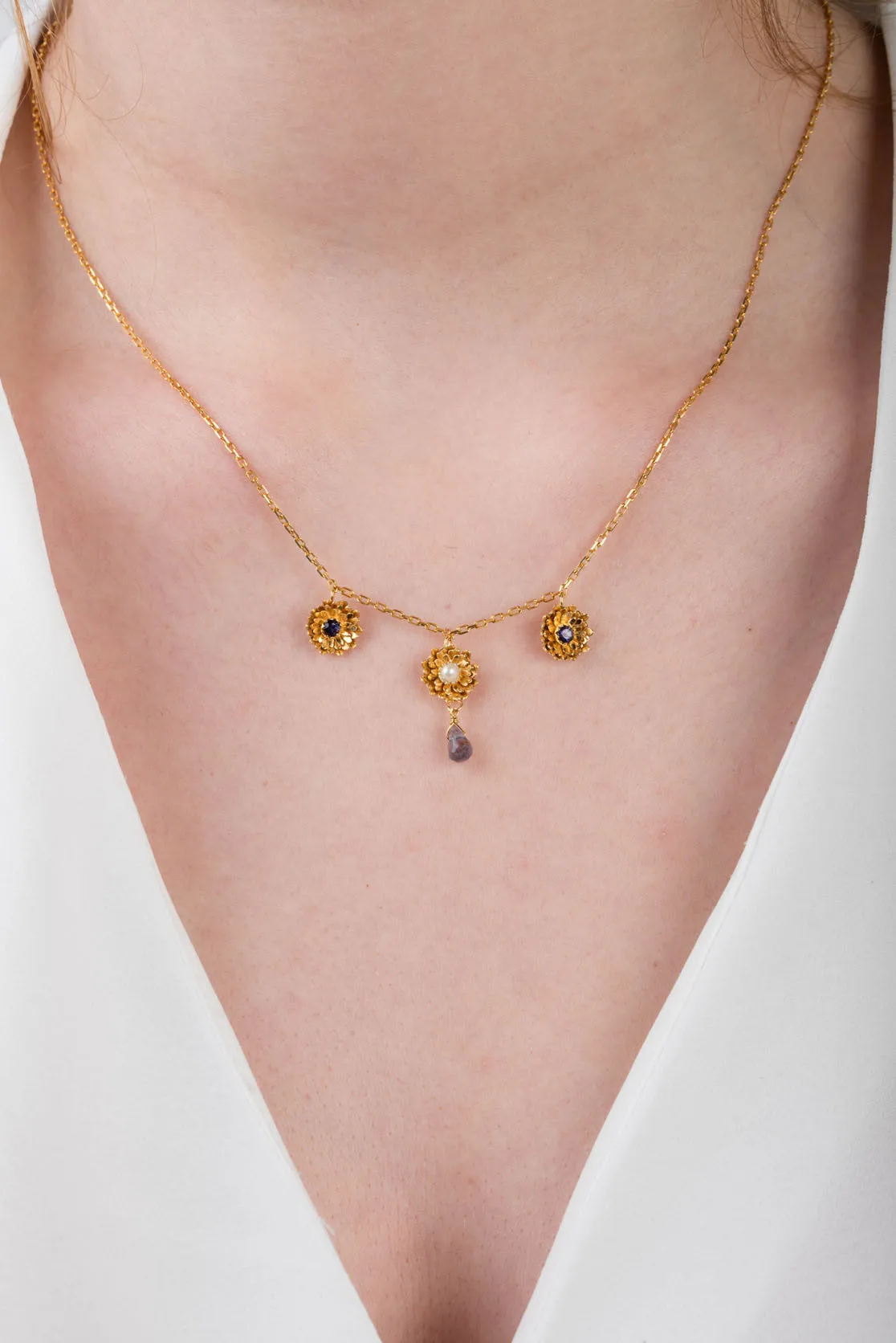 Sterling Silver or Gold Three Flower Necklace