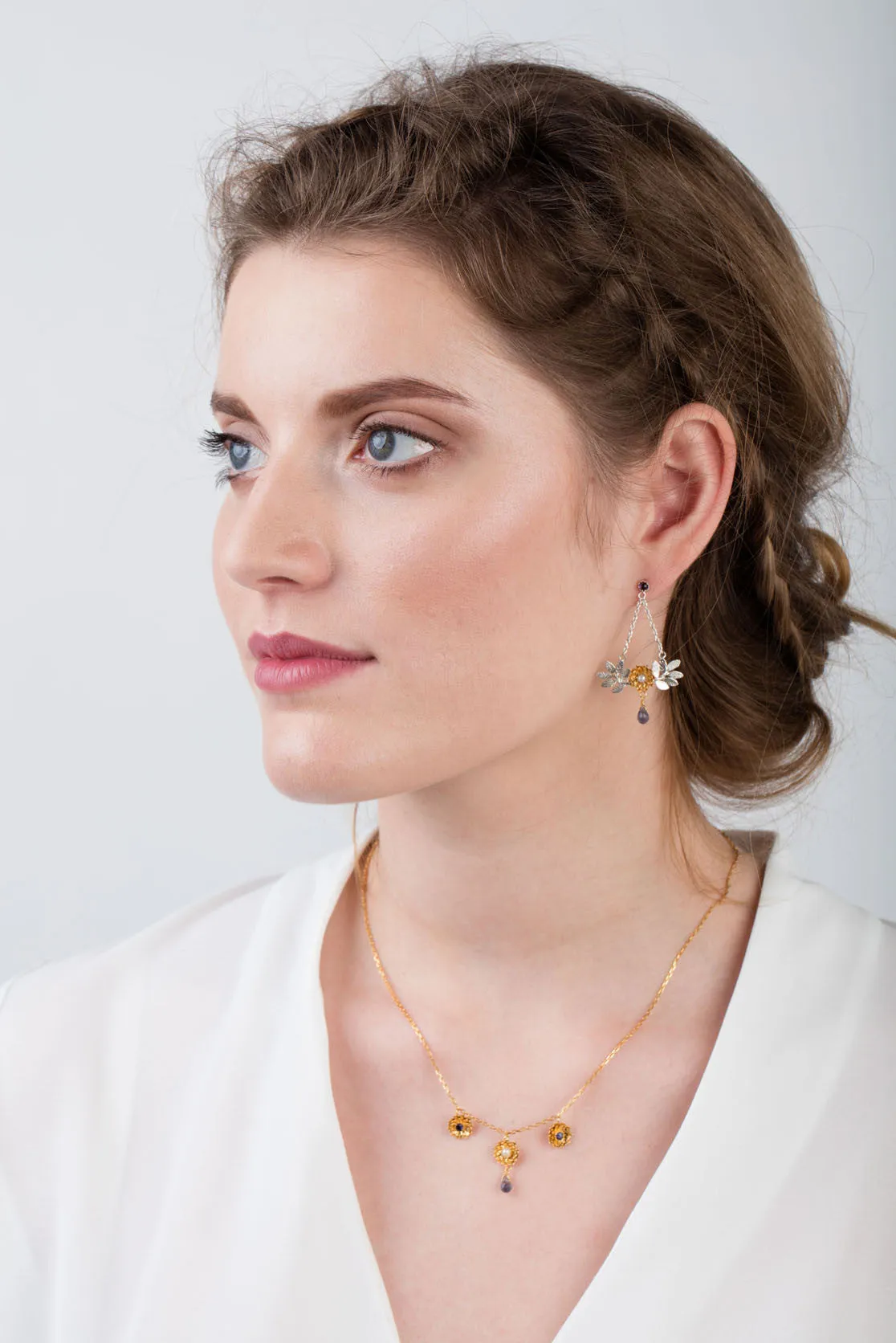 Sterling Silver or Gold Three Flower Necklace