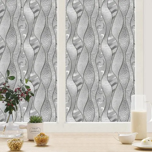 Sun Blocking 1 Piece Window Sticker, Decoration Frosted Film Privacy, Glass Vinyl Film 3D  Wave Design.