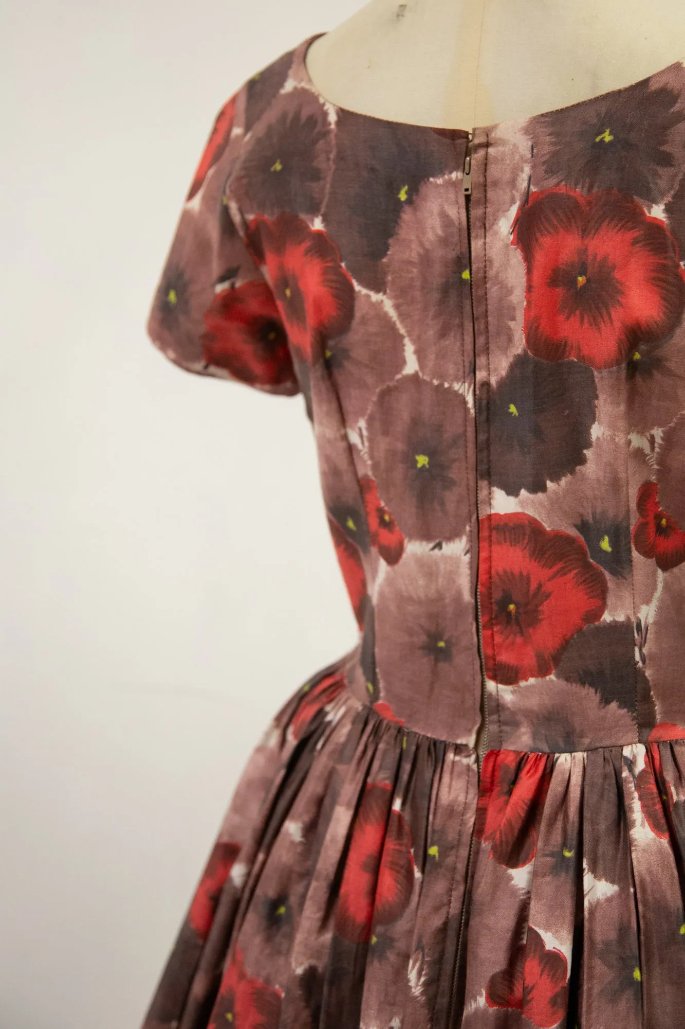 Vintage 1950s Poppy Print Cotton Dress